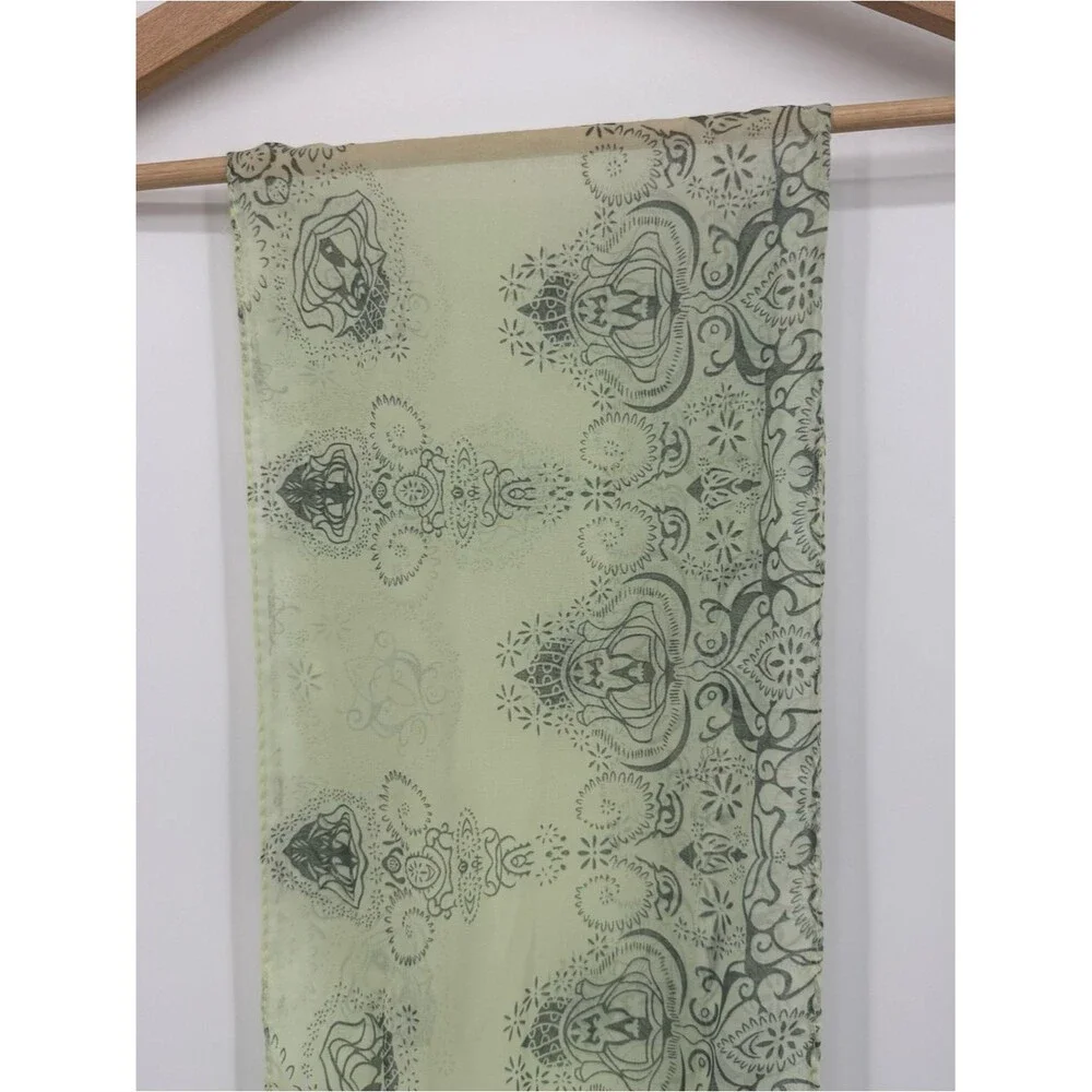 Unbranded Light Green Sheer Paisley Medallion Long Scarf Accessory Wrap Shawl